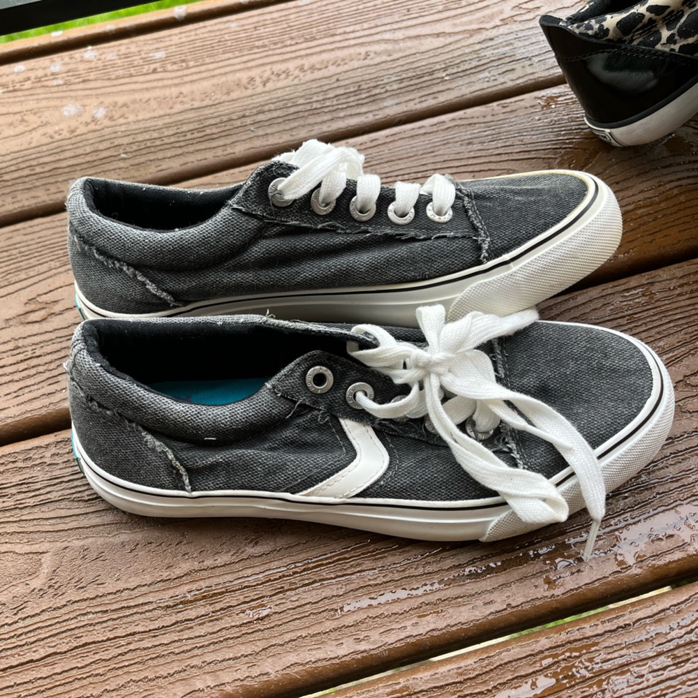 Gray and white blowfish sneakers